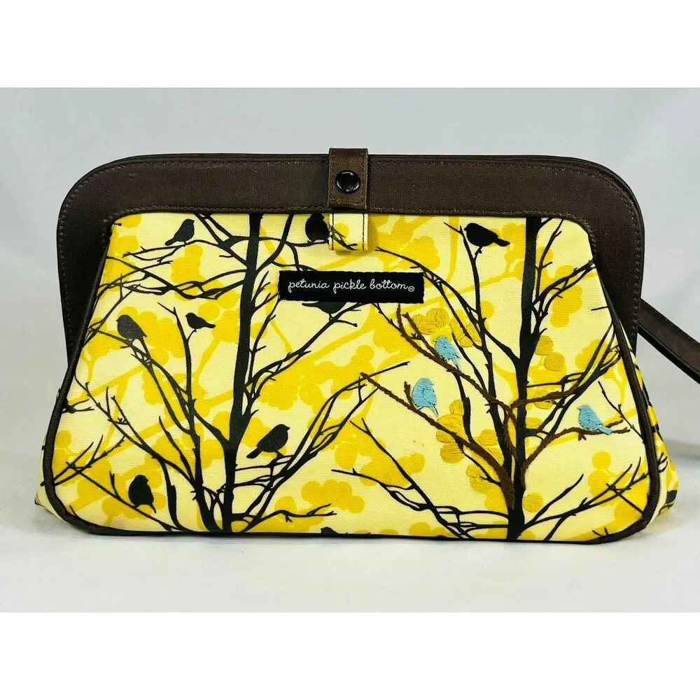 Petunia Pickle Bottom Diaper Bag Wristlet Yellow Birds Changing Pad Water Resist